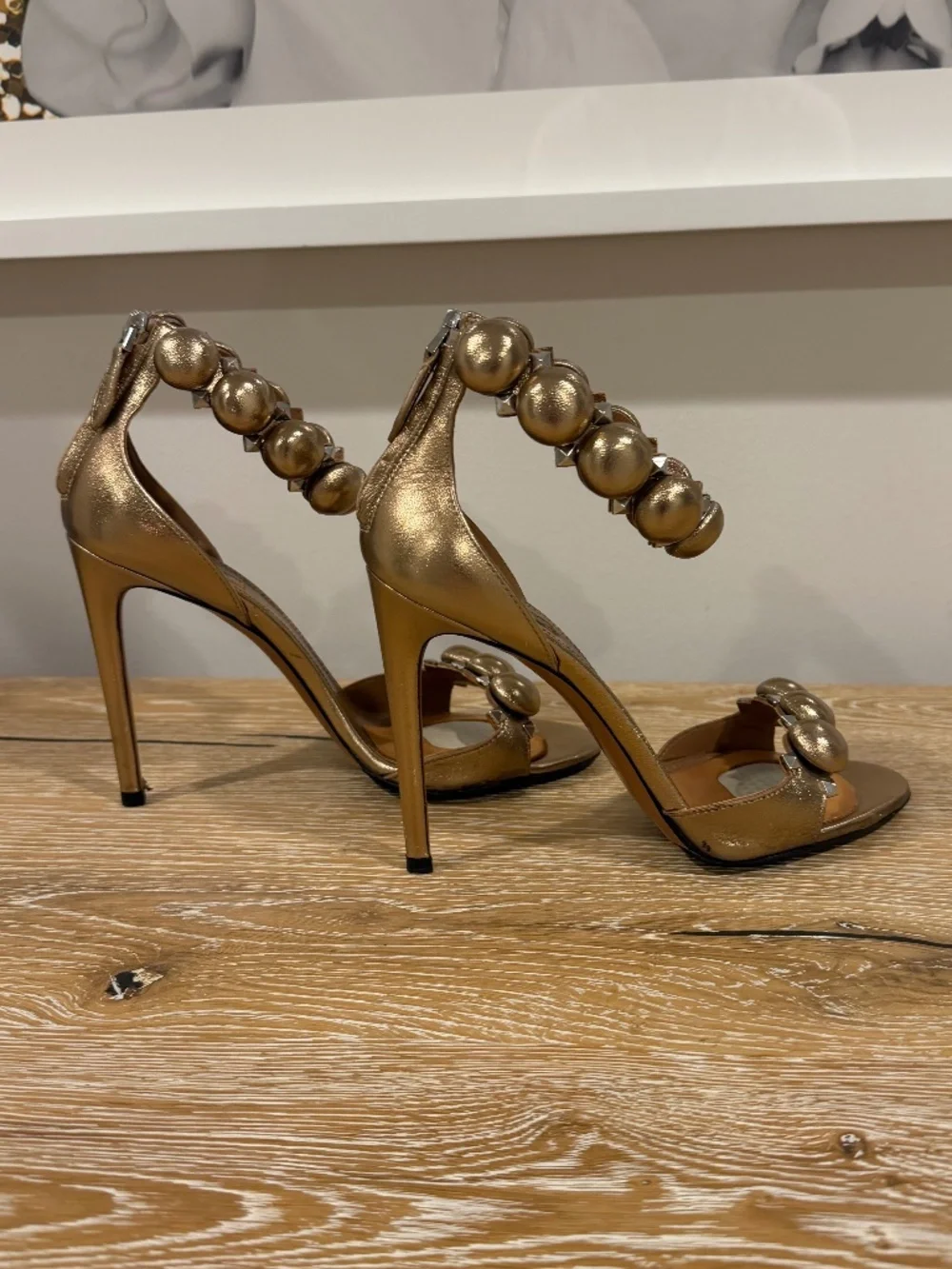 Alaia Sandals Metallic Bronze Leather Bombe Ankle Strap Size 38